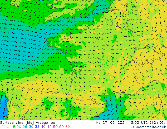 Surface wind Arpege-eu Mo 27.05.2024 18 UTC