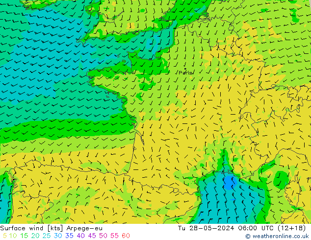 Rüzgar 10 m Arpege-eu Sa 28.05.2024 06 UTC