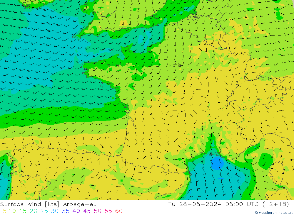 Viento 10 m Arpege-eu mar 28.05.2024 06 UTC