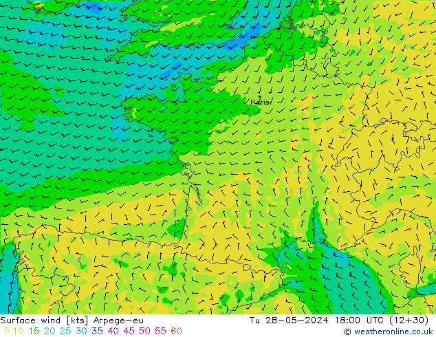 Rüzgar 10 m Arpege-eu Sa 28.05.2024 18 UTC