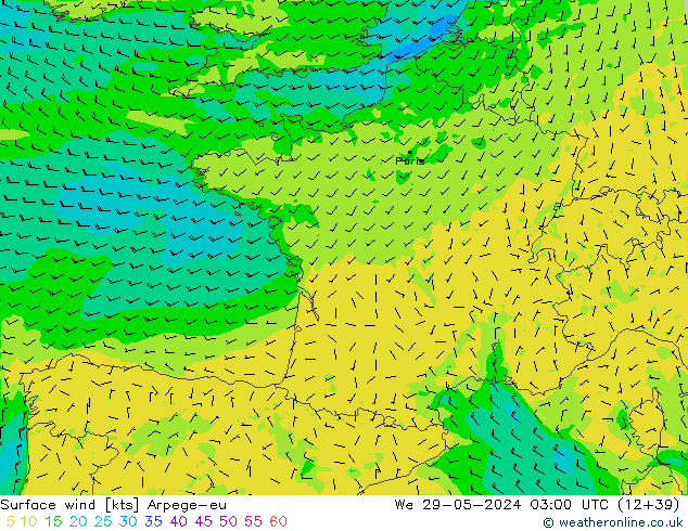 Surface wind Arpege-eu We 29.05.2024 03 UTC