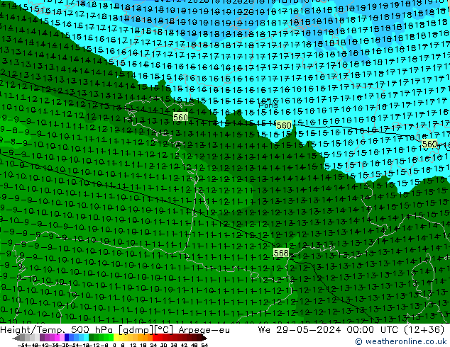 Height/Temp. 500 hPa Arpege-eu We 29.05.2024 00 UTC