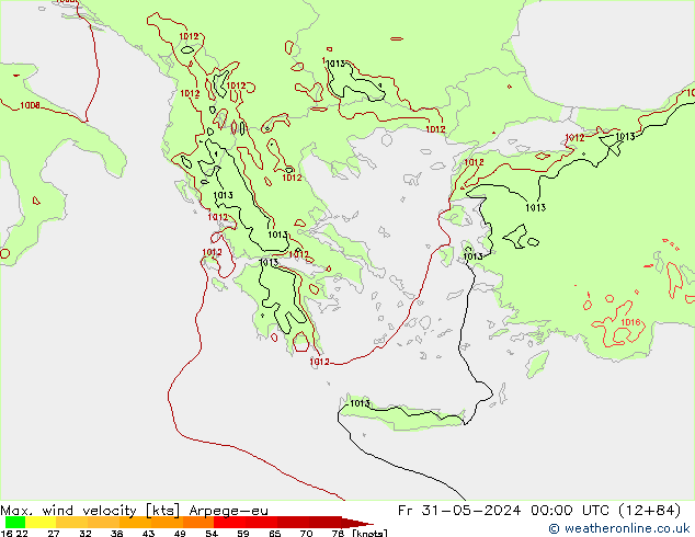 Max. wind snelheid Arpege-eu vr 31.05.2024 00 UTC