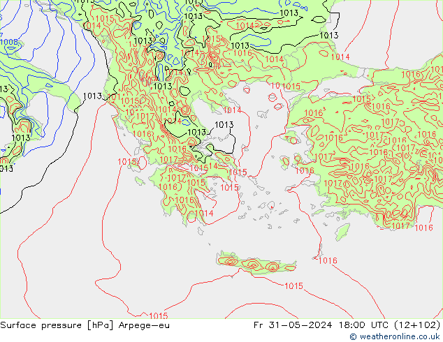 Surface pressure Arpege-eu Fr 31.05.2024 18 UTC