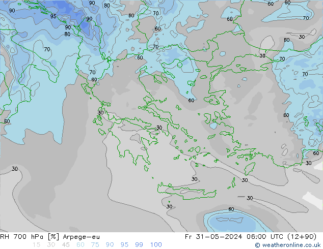 RH 700 hPa Arpege-eu Fr 31.05.2024 06 UTC