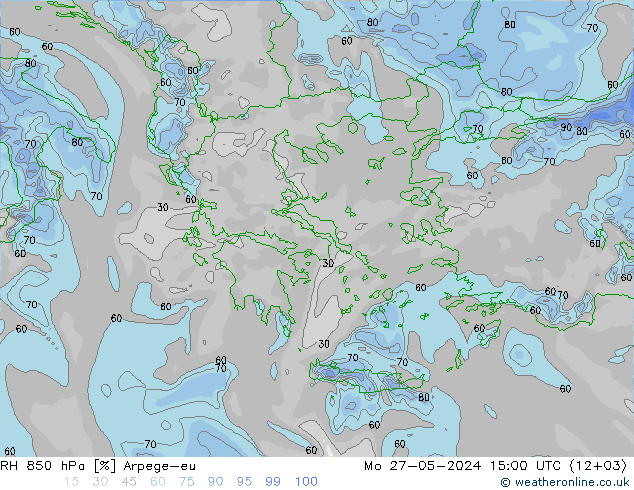 RH 850 гПа Arpege-eu пн 27.05.2024 15 UTC