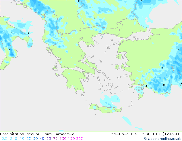 Precipitation accum. Arpege-eu Tu 28.05.2024 12 UTC