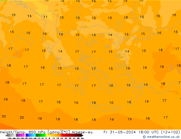 Géop./Temp. 850 hPa Arpege-eu ven 31.05.2024 18 UTC