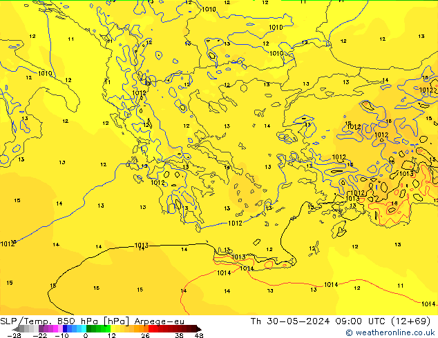 SLP/Temp. 850 hPa Arpege-eu Qui 30.05.2024 09 UTC