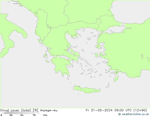 Cloud cover (total) Arpege-eu Fr 31.05.2024 06 UTC