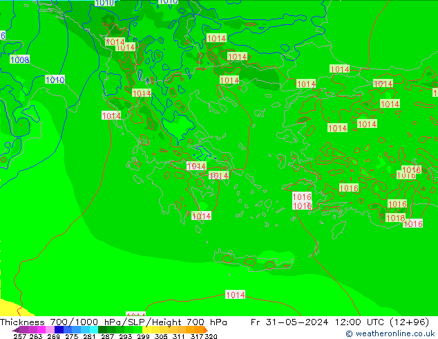 Thck 700-1000 hPa Arpege-eu  31.05.2024 12 UTC