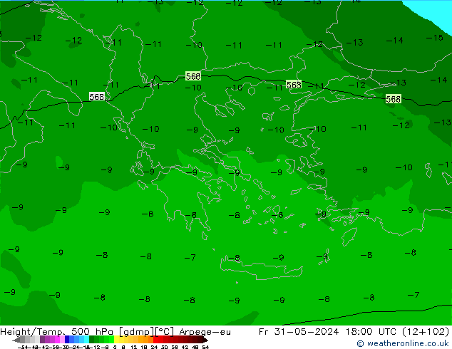 Yükseklik/Sıc. 500 hPa Arpege-eu Cu 31.05.2024 18 UTC