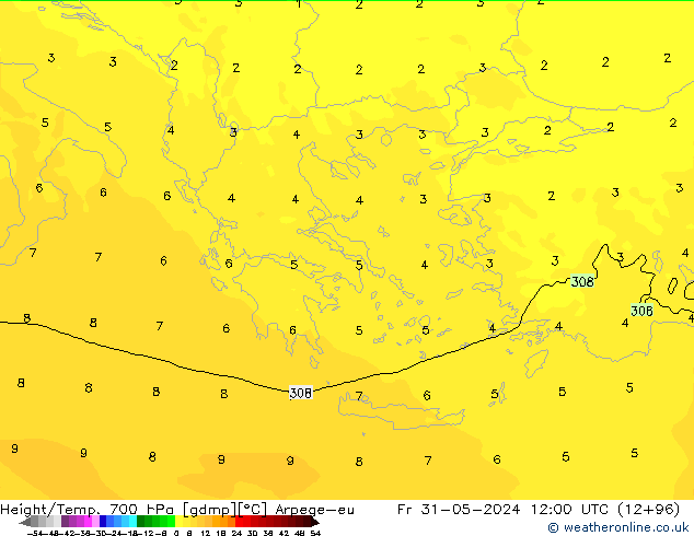 Height/Temp. 700 hPa Arpege-eu Fr 31.05.2024 12 UTC