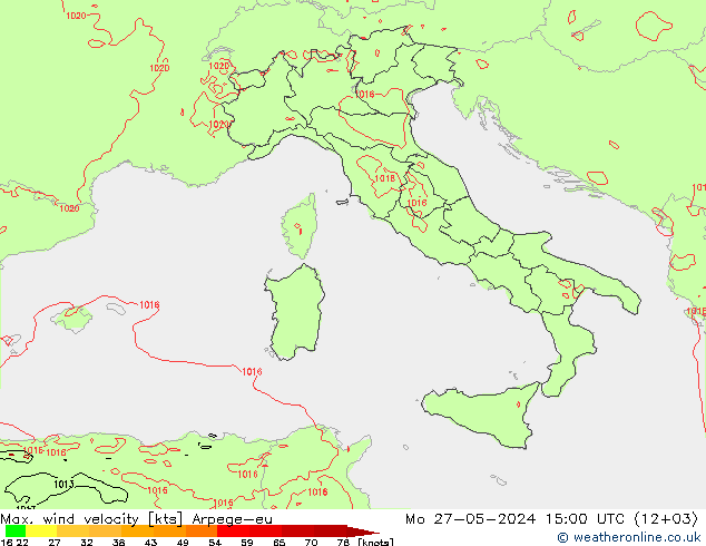 Max. wind velocity Arpege-eu Mo 27.05.2024 15 UTC