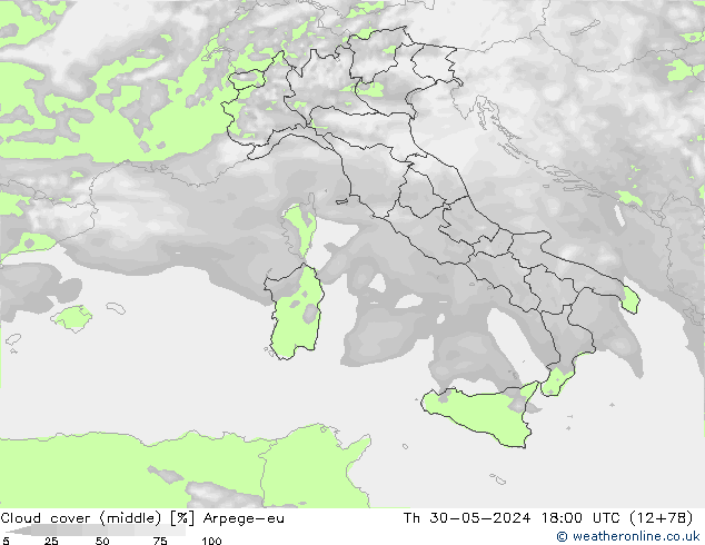 Nuages (moyen) Arpege-eu jeu 30.05.2024 18 UTC