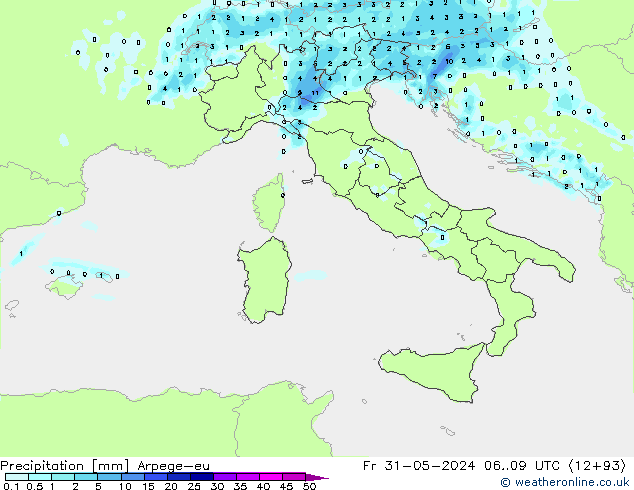 Precipitazione Arpege-eu ven 31.05.2024 09 UTC