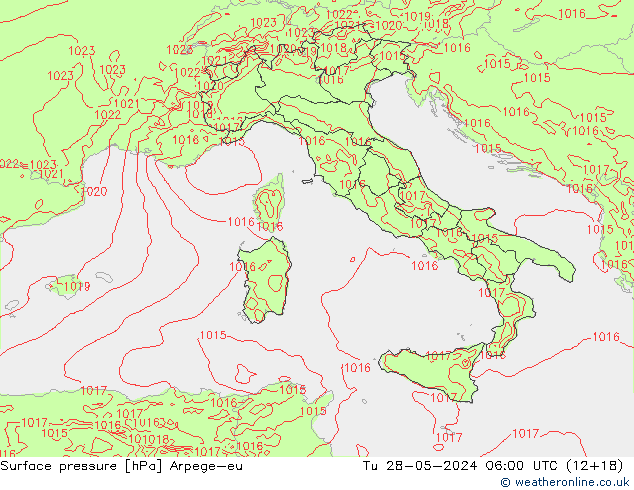 Surface pressure Arpege-eu Tu 28.05.2024 06 UTC