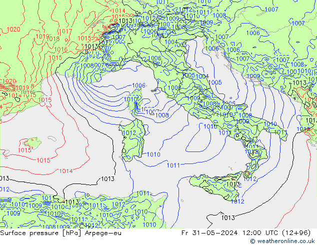 Surface pressure Arpege-eu Fr 31.05.2024 12 UTC