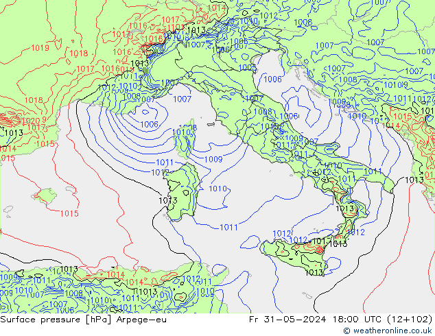 Surface pressure Arpege-eu Fr 31.05.2024 18 UTC