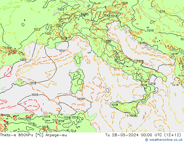 Theta-e 850hPa Arpege-eu mar 28.05.2024 00 UTC