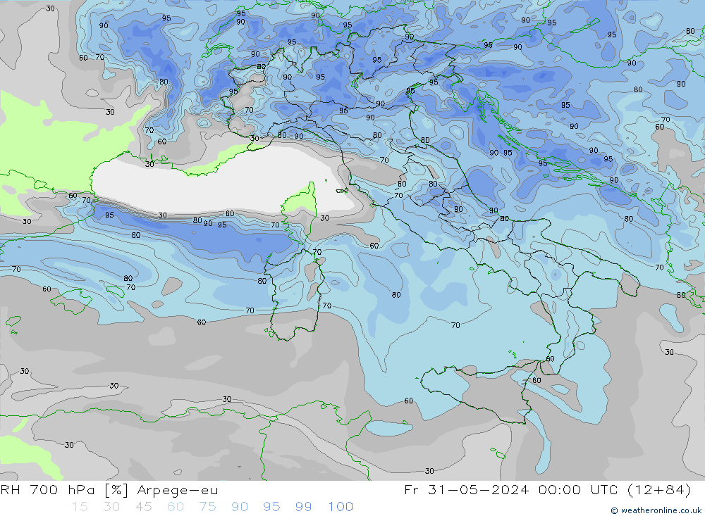 RH 700 hPa Arpege-eu Pá 31.05.2024 00 UTC