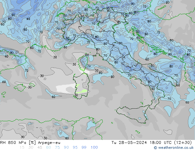 850 hPa Nispi Nem Arpege-eu Sa 28.05.2024 18 UTC