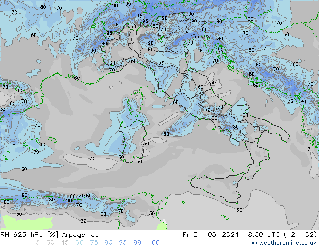 RH 925 гПа Arpege-eu пт 31.05.2024 18 UTC