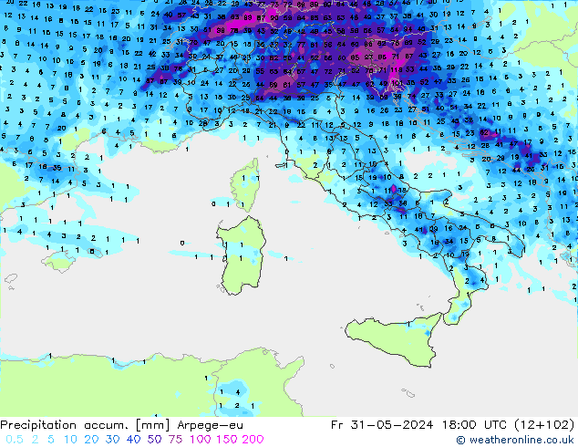 Precipitation accum. Arpege-eu Sex 31.05.2024 18 UTC