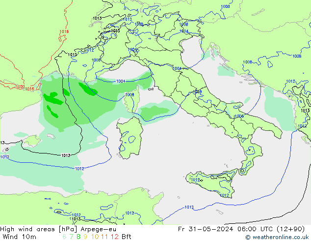 High wind areas Arpege-eu Fr 31.05.2024 06 UTC