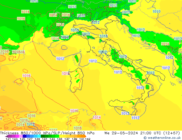 Thck 850-1000 hPa Arpege-eu St 29.05.2024 21 UTC