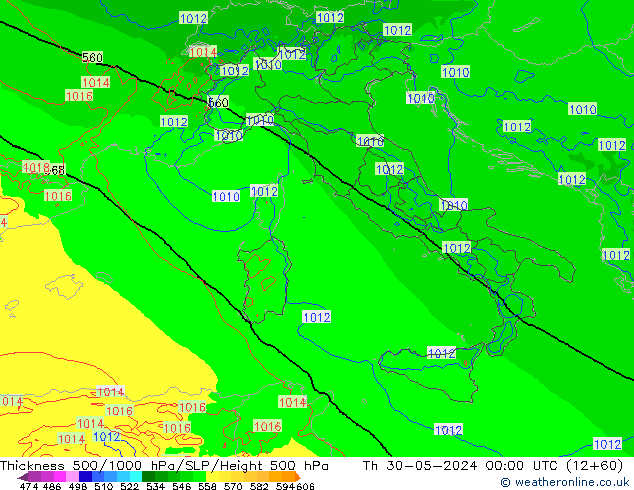 Thck 500-1000hPa Arpege-eu gio 30.05.2024 00 UTC