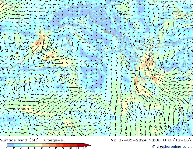 wiatr 10 m (bft) Arpege-eu pon. 27.05.2024 18 UTC