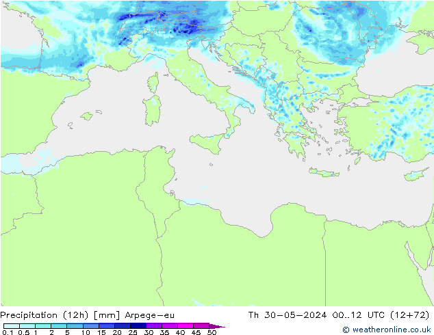 Precipitation (12h) Arpege-eu Čt 30.05.2024 12 UTC