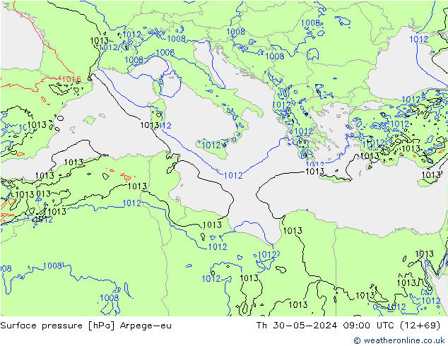 Presión superficial Arpege-eu jue 30.05.2024 09 UTC
