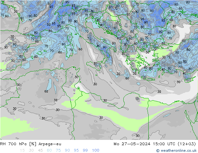 RH 700 гПа Arpege-eu пн 27.05.2024 15 UTC