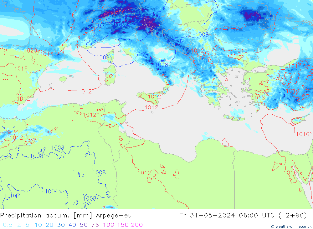 Precipitation accum. Arpege-eu ven 31.05.2024 06 UTC