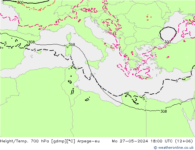 Yükseklik/Sıc. 700 hPa Arpege-eu Pzt 27.05.2024 18 UTC