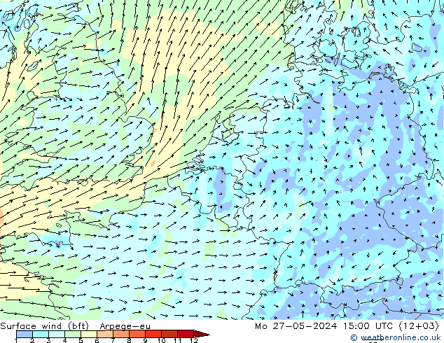 ве�Bе�@ 10 m (bft) Arpege-eu пн 27.05.2024 15 UTC