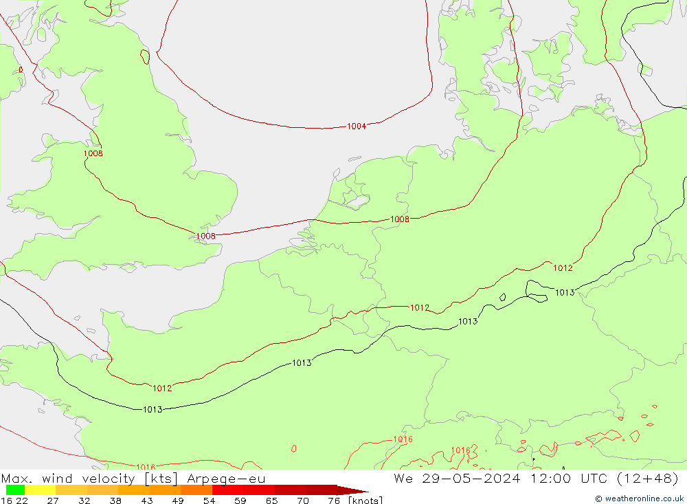 Max. wind velocity Arpege-eu St 29.05.2024 12 UTC