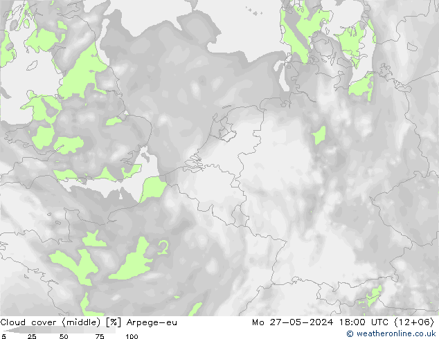 Cloud cover (middle) Arpege-eu Mo 27.05.2024 18 UTC