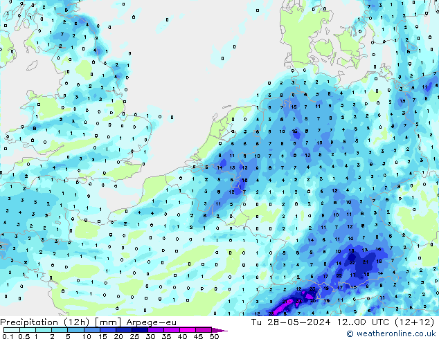 Precipitación (12h) Arpege-eu mar 28.05.2024 00 UTC