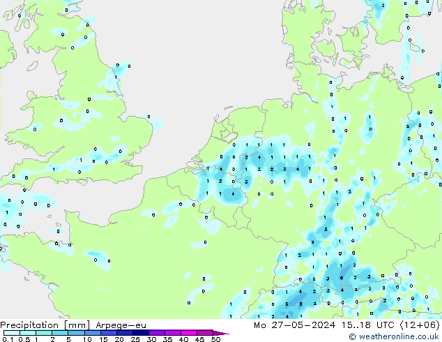 Precipitazione Arpege-eu lun 27.05.2024 18 UTC