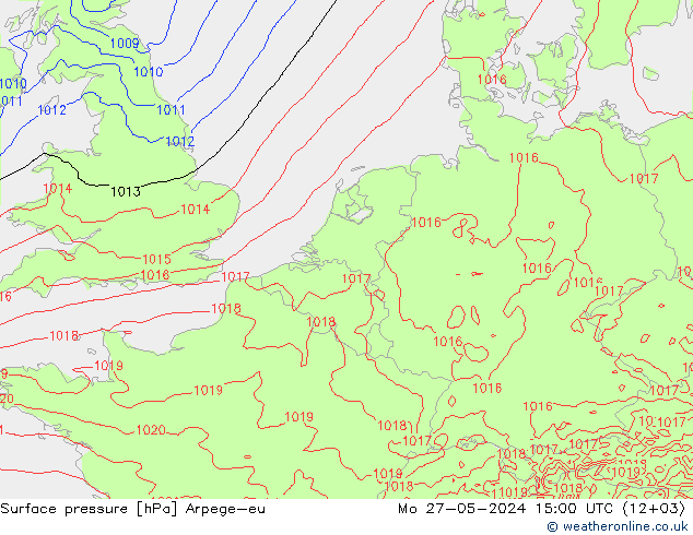 Surface pressure Arpege-eu Mo 27.05.2024 15 UTC