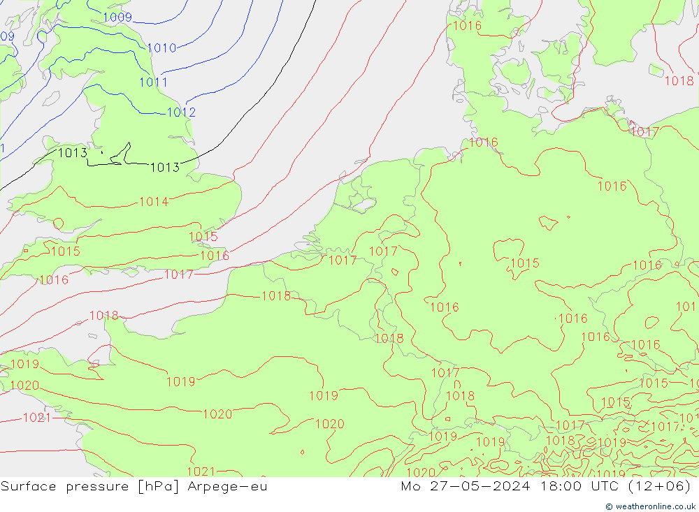 Surface pressure Arpege-eu Mo 27.05.2024 18 UTC