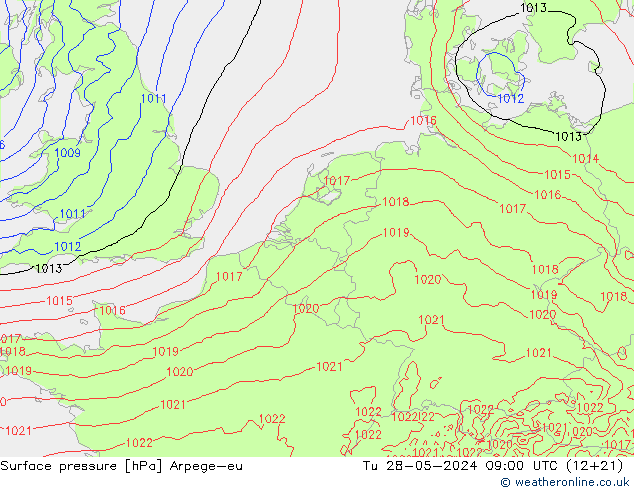 地面气压 Arpege-eu 星期二 28.05.2024 09 UTC