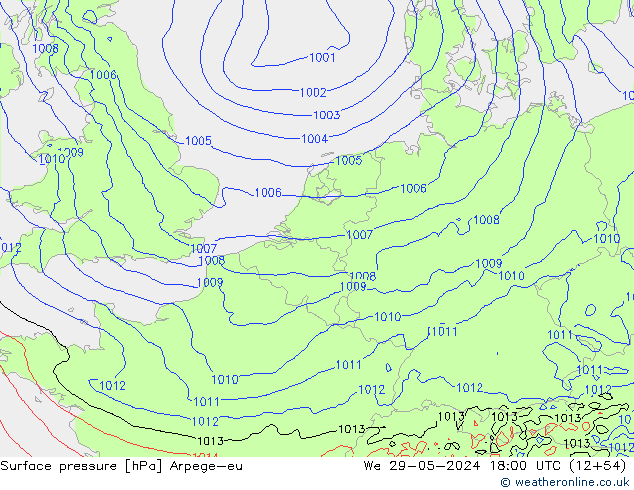 pression de l'air Arpege-eu mer 29.05.2024 18 UTC