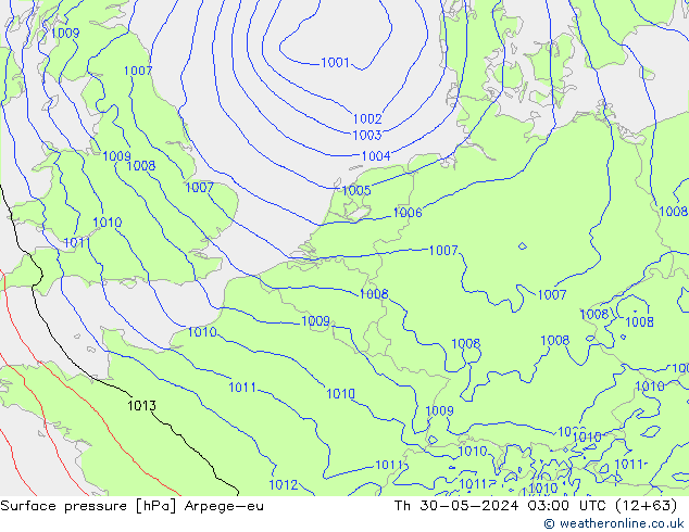 Surface pressure Arpege-eu Th 30.05.2024 03 UTC