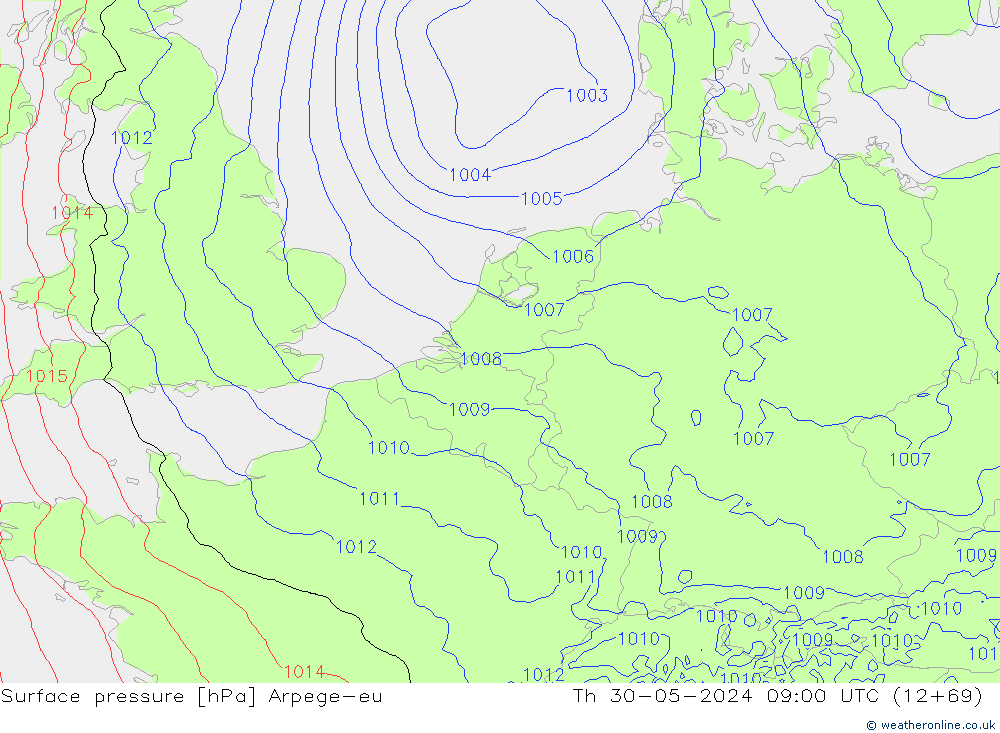 Surface pressure Arpege-eu Th 30.05.2024 09 UTC