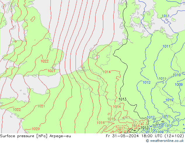 Luchtdruk (Grond) Arpege-eu vr 31.05.2024 18 UTC