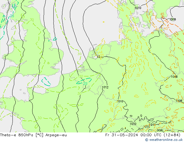 Theta-e 850hPa Arpege-eu pt. 31.05.2024 00 UTC